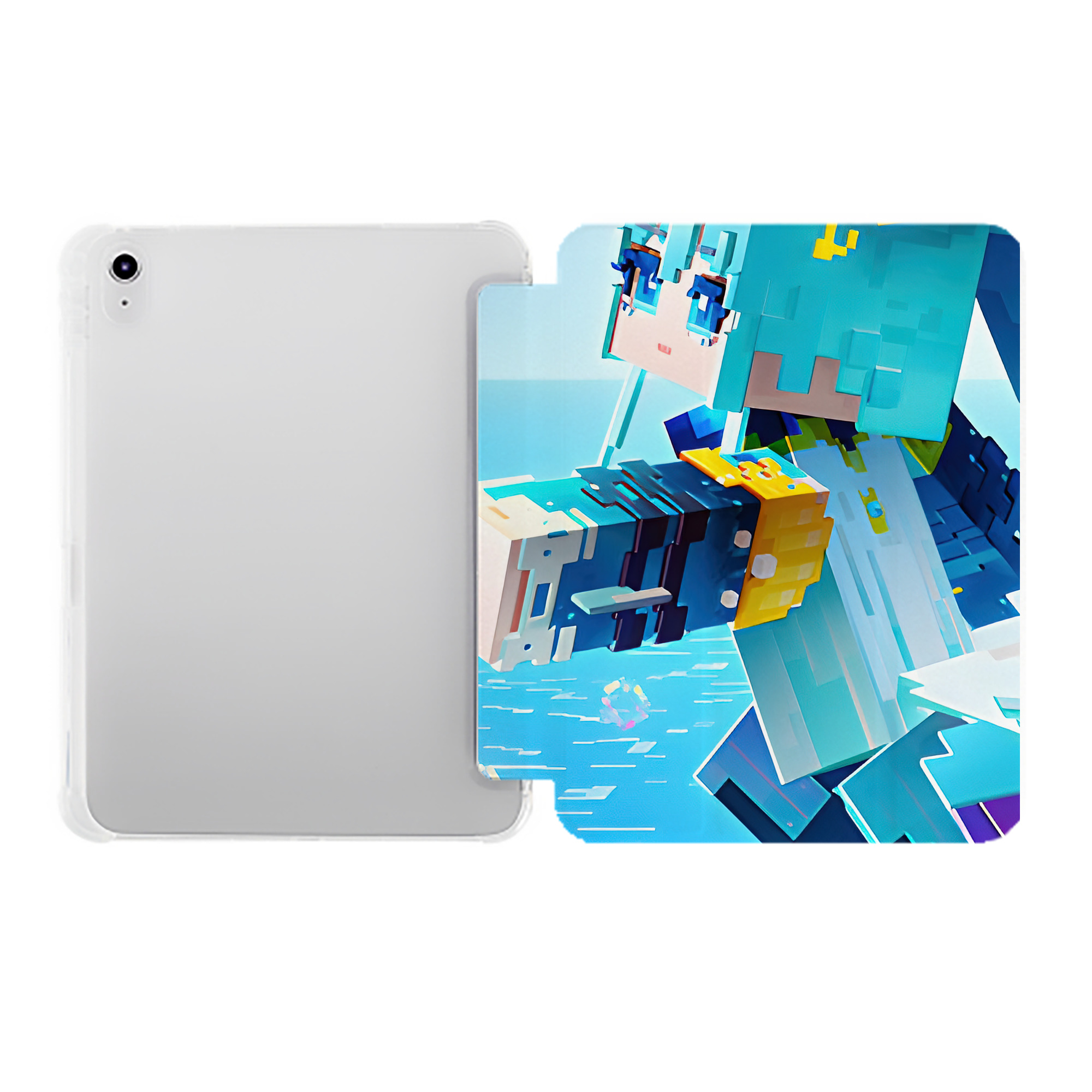 （画像用） マインクラフト ブロックの世界 Minecraft MC Block world IPad ケース ペン収納付き 三つ折りスタンド PUレザー×シリコン 対応機種9.5/10.5/10.9インチ